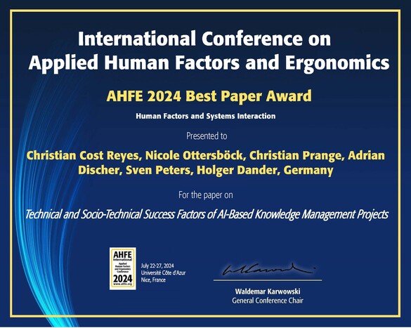 KI_eeper AHFE 2024 Best Paper Certificate